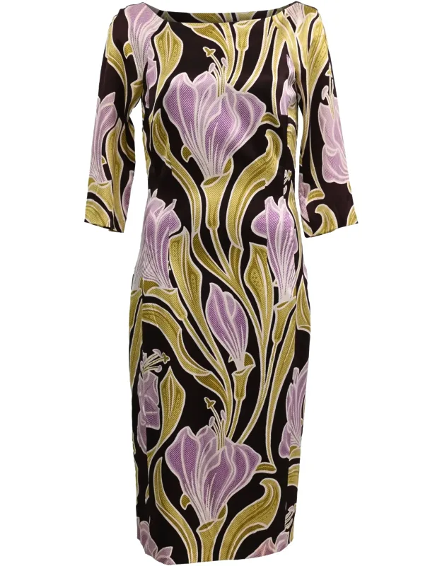 Midi Dress In Floral Print Silk