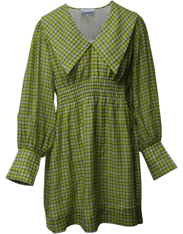 Wide Collar Smocked Mini Dress