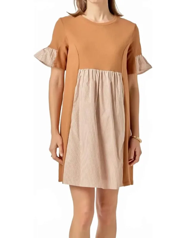 Knit Stripe Woven Mixed Dress