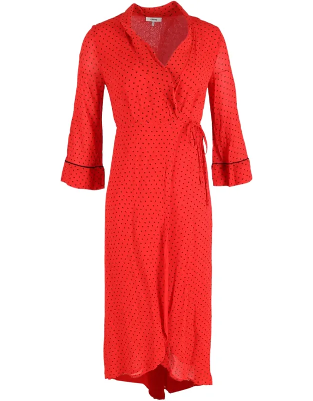 Polka-dot Chiffon Wrap Midi Dress