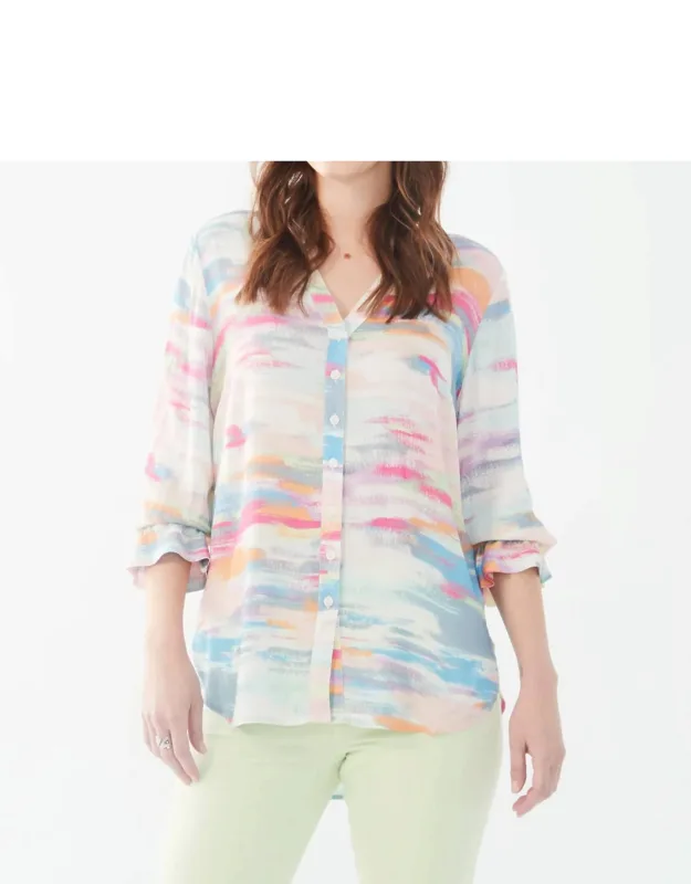 Slit Detail Three Quarter Sleeve Crepe Shirt