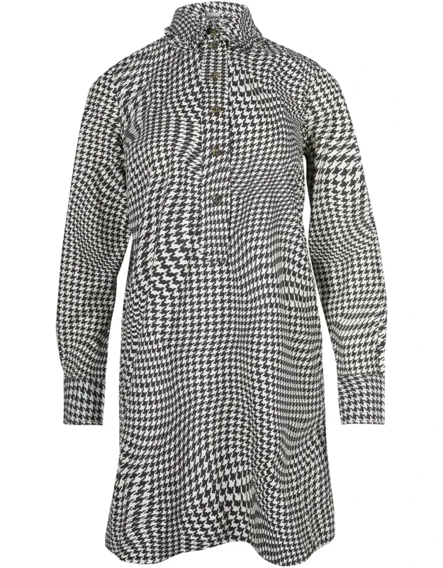 Optical Houndstooth Pea-collar Mini Dress