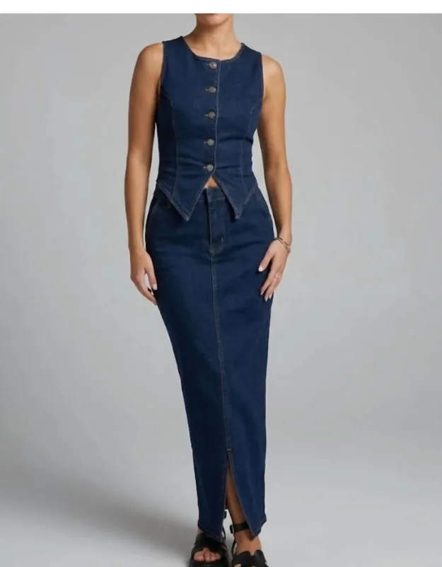 High Waist Long Denim Skirt