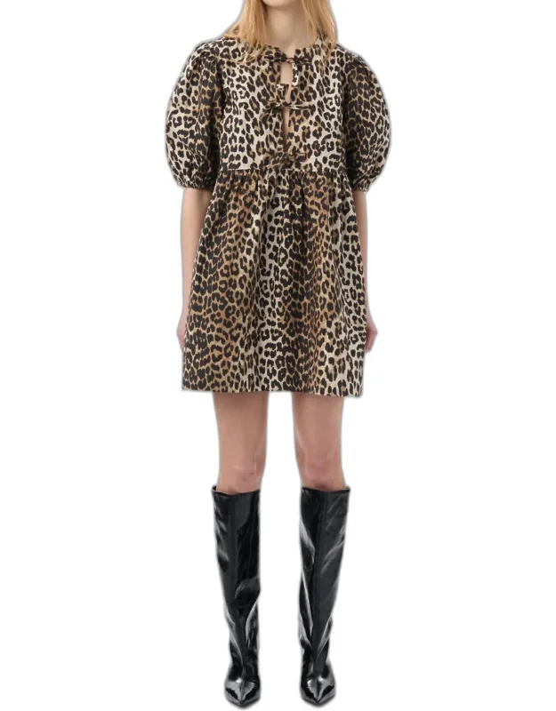 Printed Cotton Tie String Mini Dress