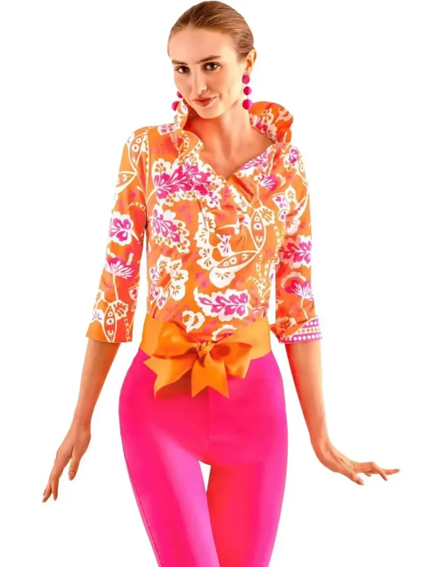 3/4 Sleeve Ruffneck Top