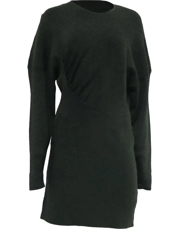 Ruched Ribbed-knit Long Sleeve Mini Dress