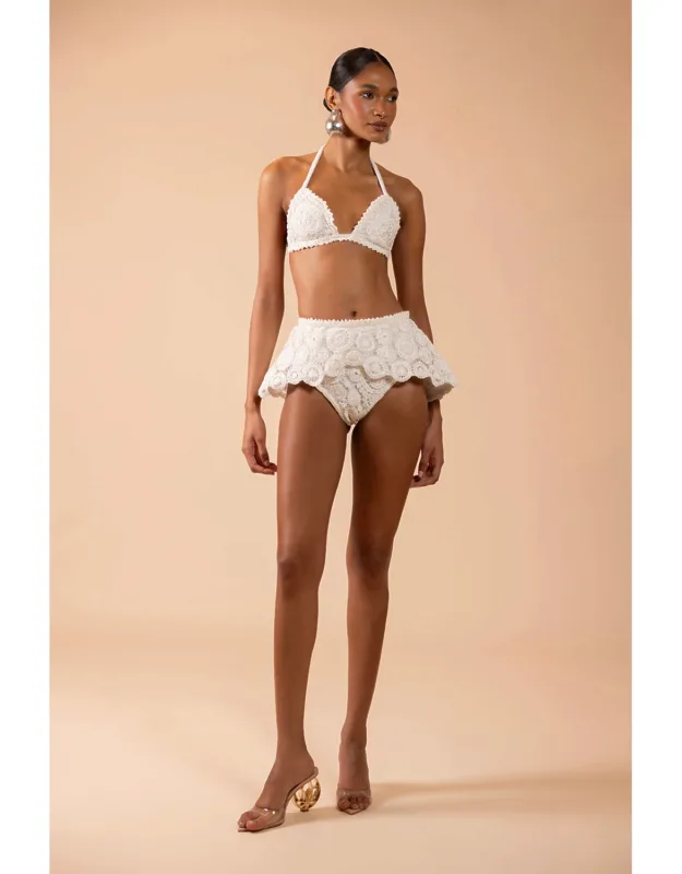 Embroidery High Waist Bikini Bottom
