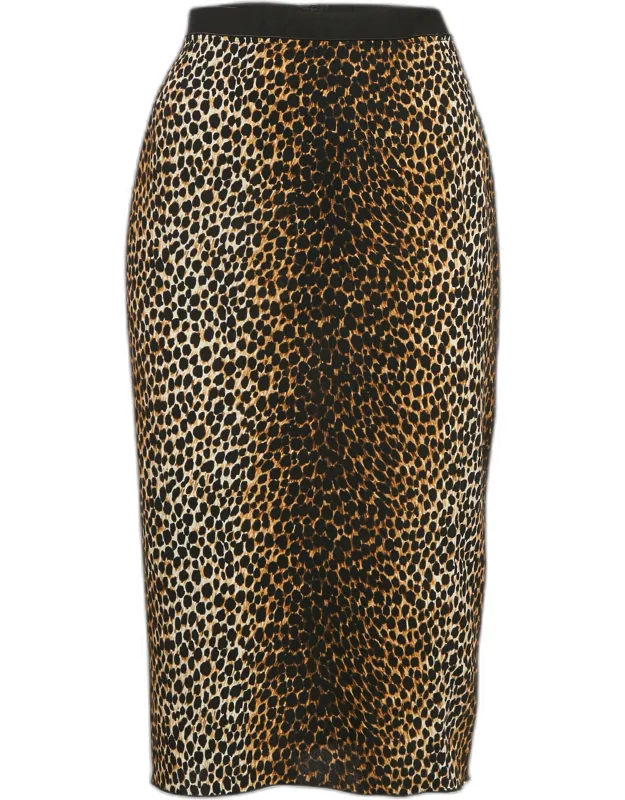 Animal Print Crepe Midi Skirt