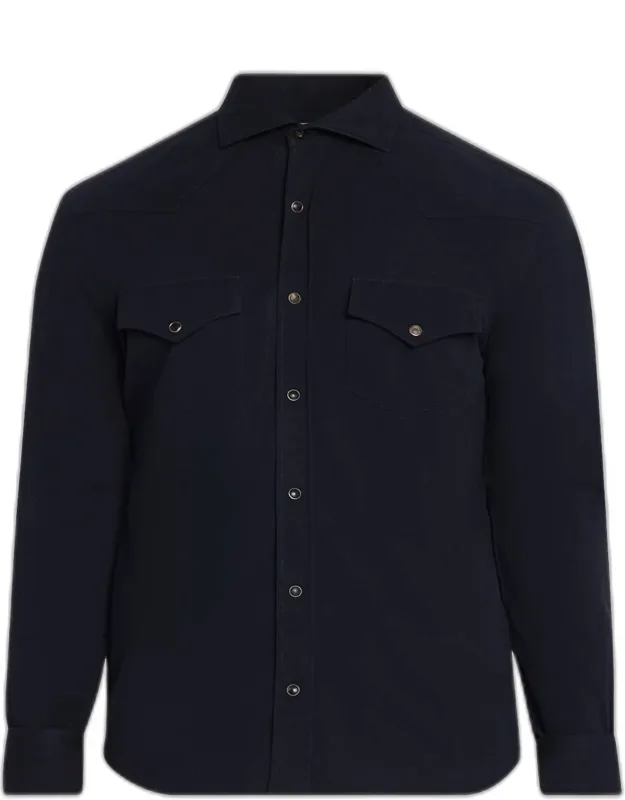 Cotton Pique Snap-front Western Shirt