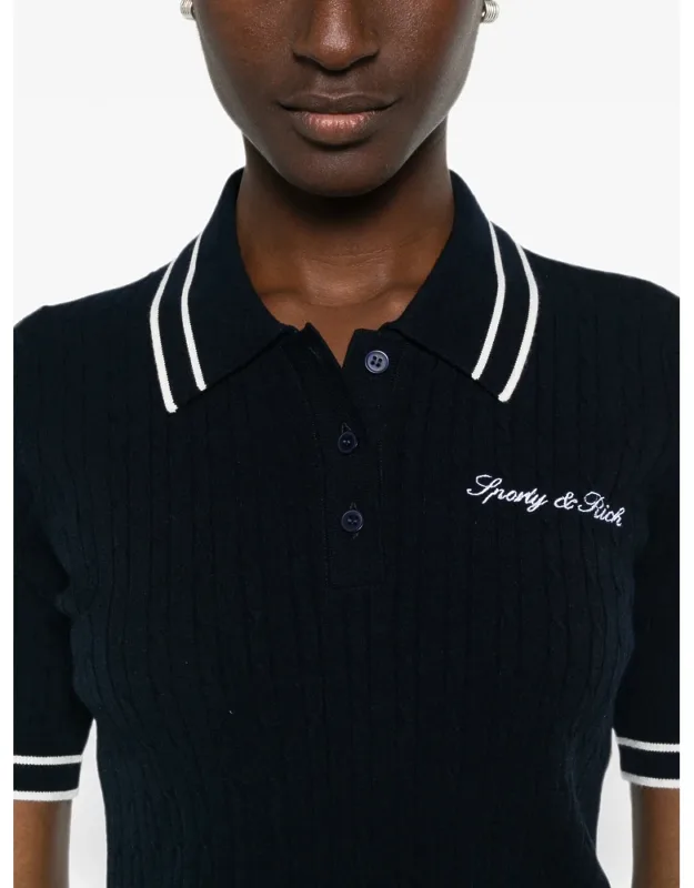 Cable-knit Logo-embroidered Polo Shirt