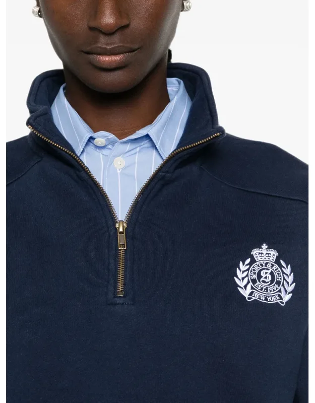 Crest-embroidered Quarter-zip Sweatshirt