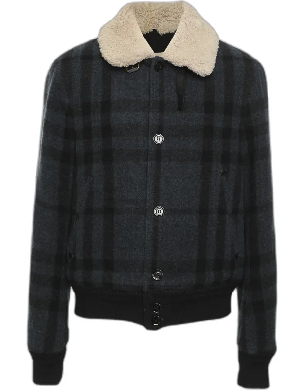 Tartan Print Cotton And Wool Shearling Collar Jacket