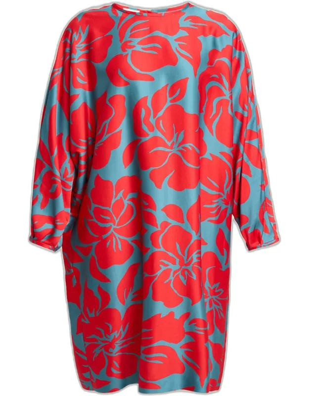 Relaxed Floral Satin Midi Dress