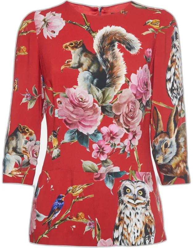 Enchanted Forest Print Crepe Long Sleeve Top