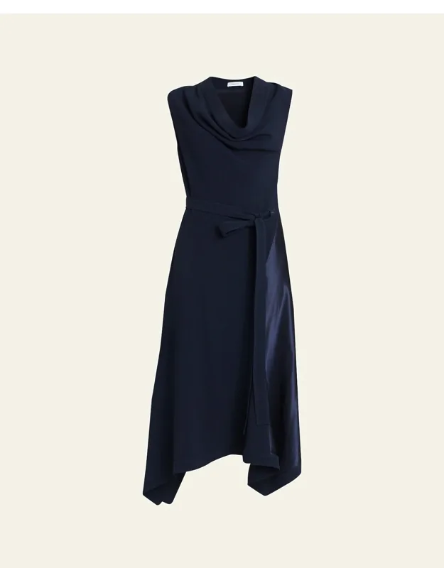 Cowl-neck Stretch Cady Handkerchief Midi Dress