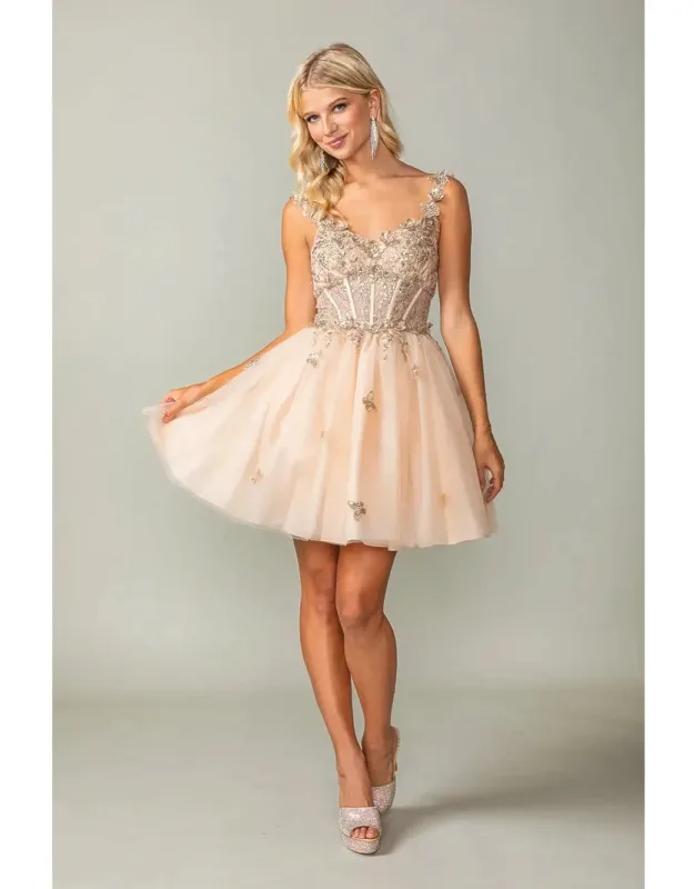 Embellished Tulle Dress With Crystal Accents And Spaghetti Straps