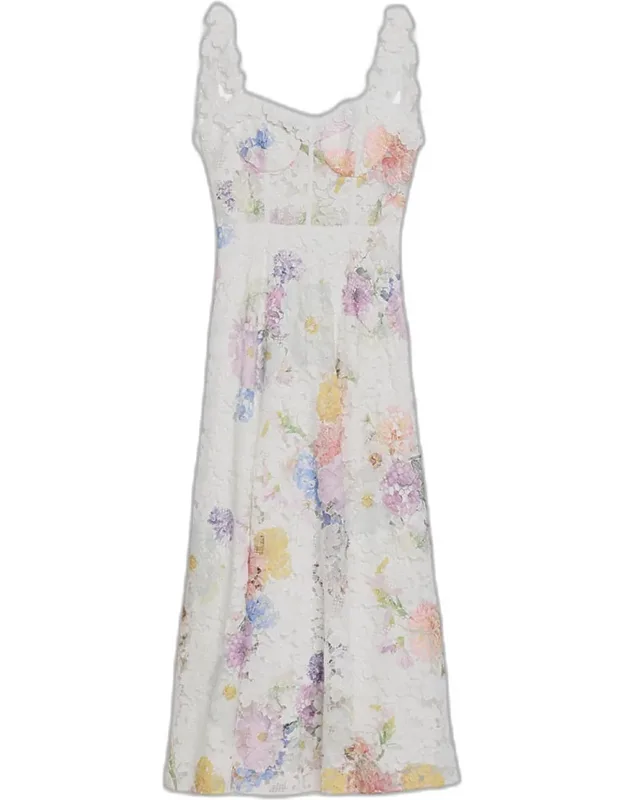 Floral Lace Sweetheart Midi Dress