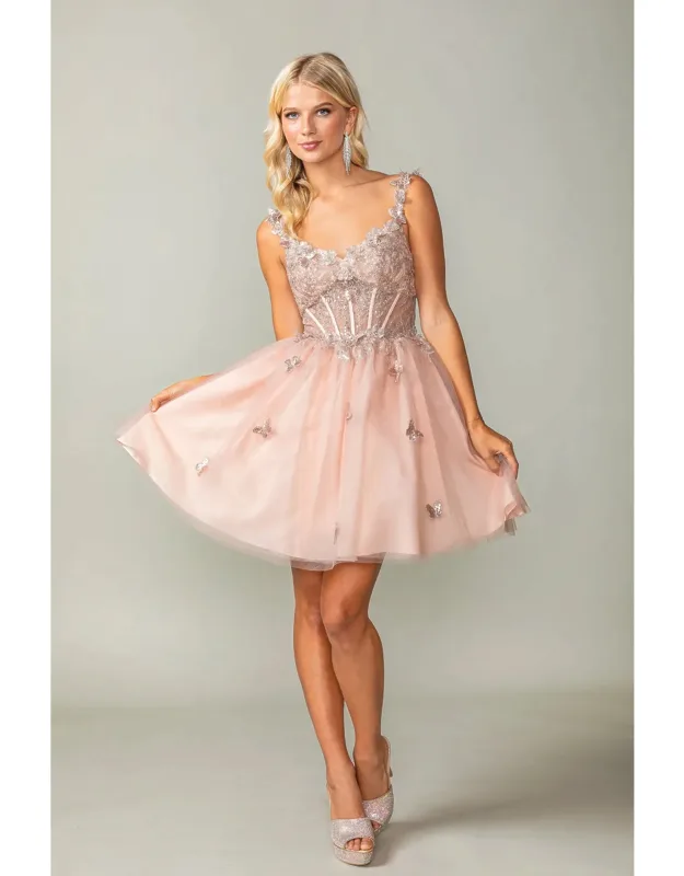 Embellished Tulle Dress With Crystal Accents And Spaghetti Straps