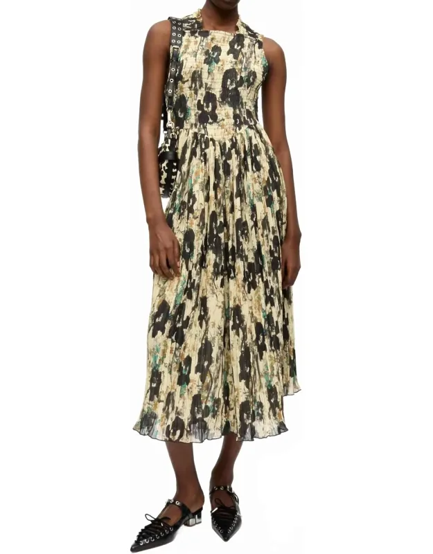 Pleated Smock Midi Dress