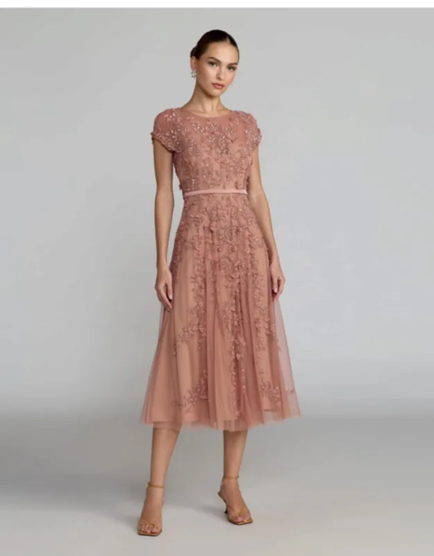 Floral Embellished Cap Sleeve Midi Dress