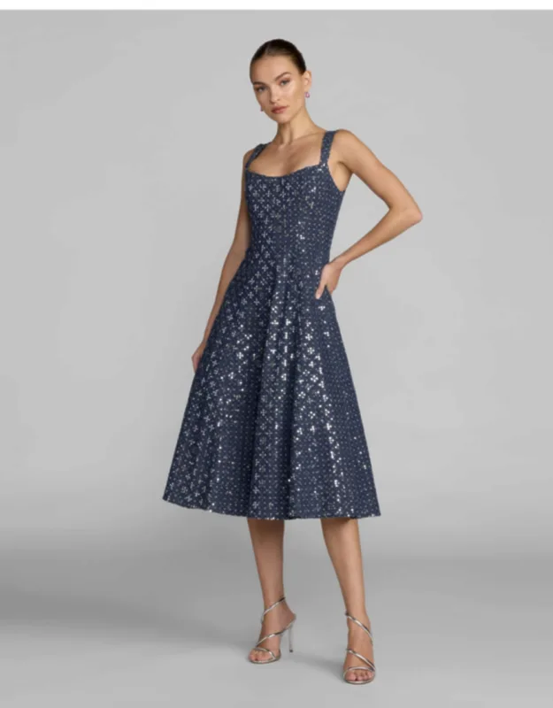 Sleeveless Sequin Denim Midi Dress