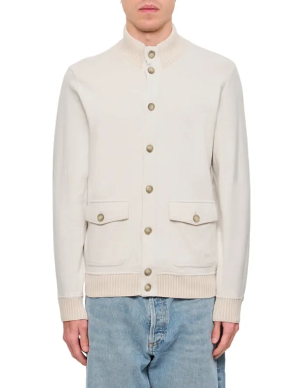 Buttoned Bomber Jacket With Ribbed Details