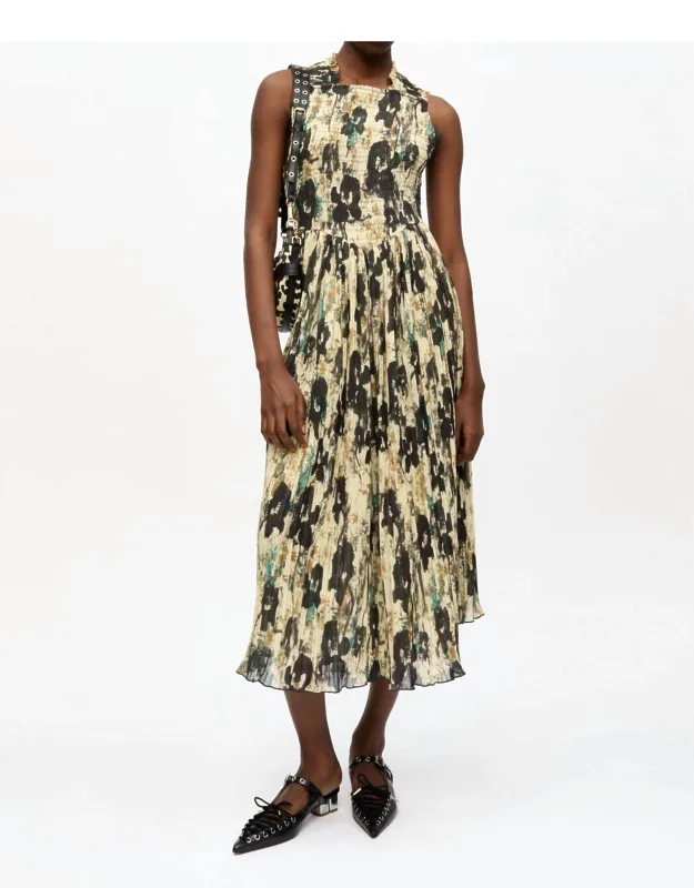 Pleated Smock Midi Dress