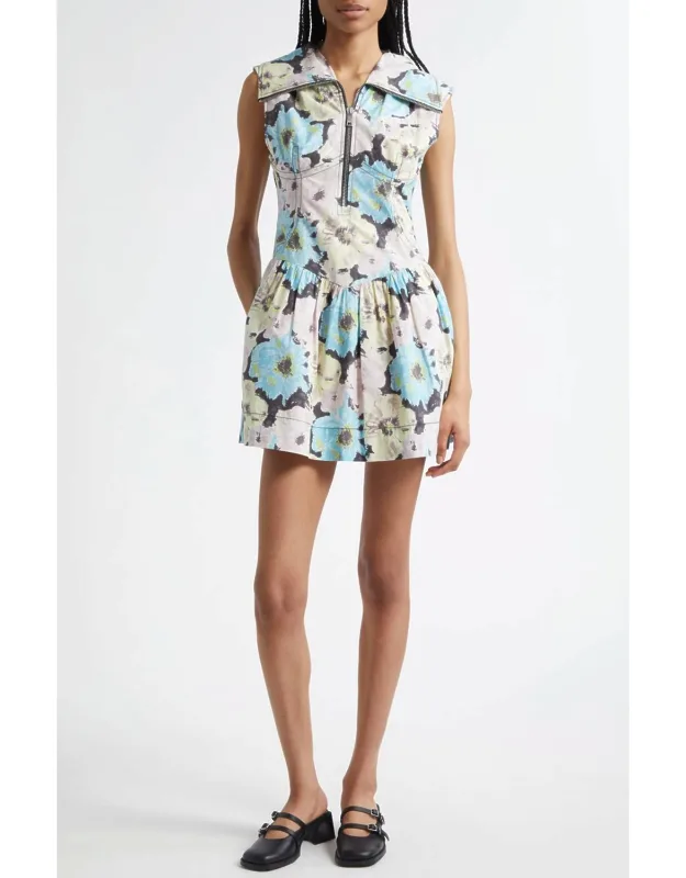 Floral Zip Front Organic Cotton Mini Dress
