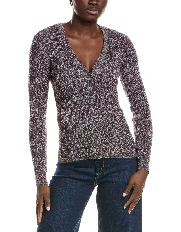 Cashmere-blend Rib Marled Henley Cardigan