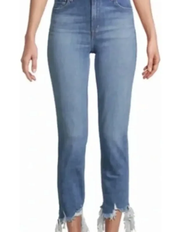 High Rise Cropped Raw Hem Jeans