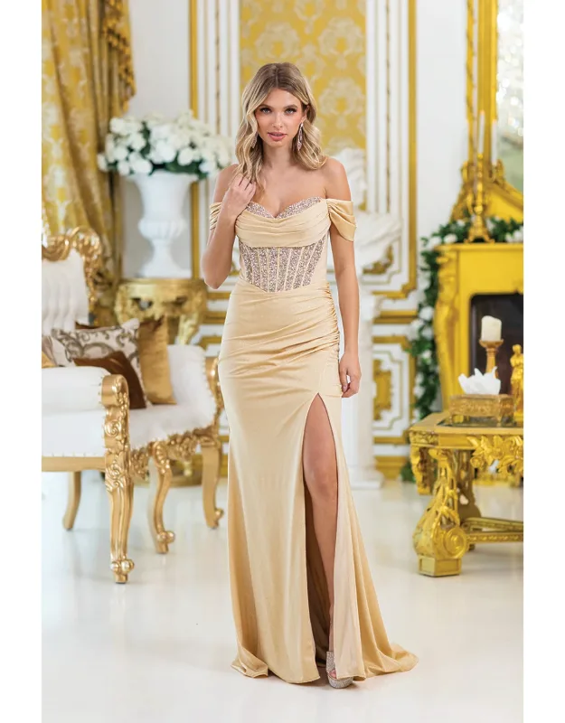 Off-the-shoulder Mermaid Gown With Corset Back And Sweep Train