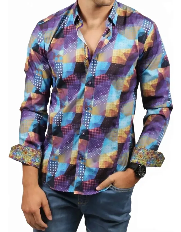 Print Button Down Shirt With Trim