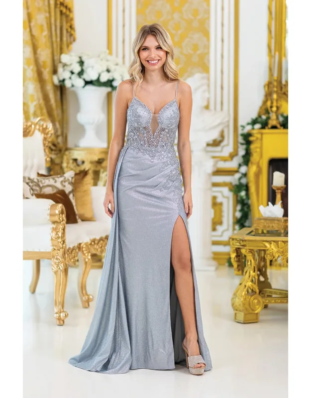 Embellished A-line Prom Dress With Sheer Bodice And High Slit