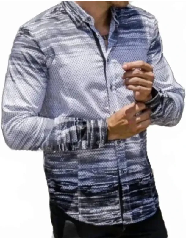 Button Down Print Shirt With Paisley Trim