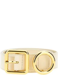 Leather Belt With Geometric Gold Buckle