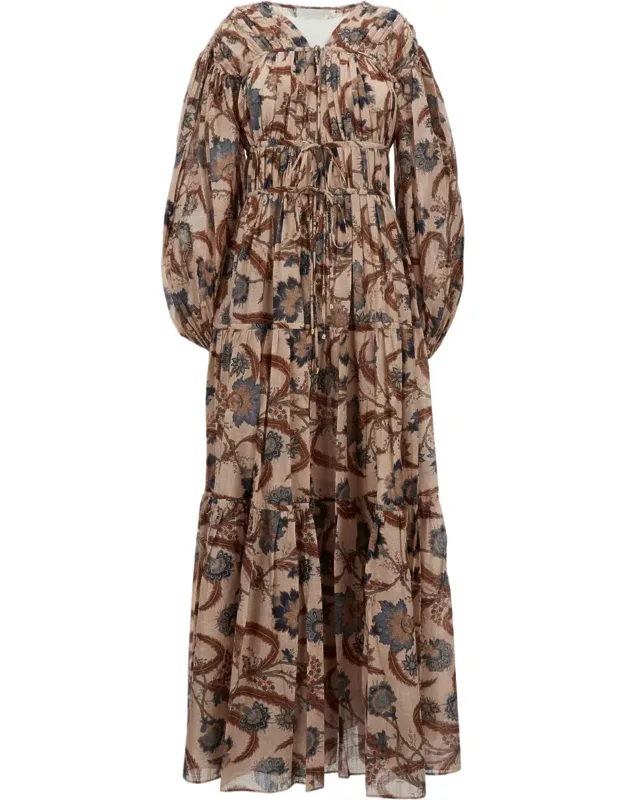 Maxi Dress With Puff Sleeves And V-neckline