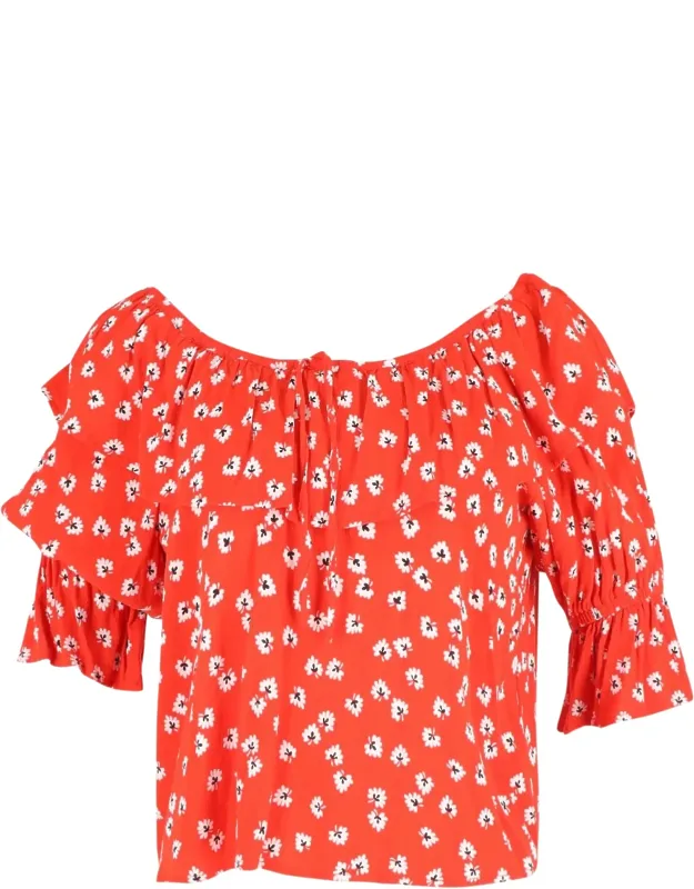 Silvery Floral Off-shoulder Top