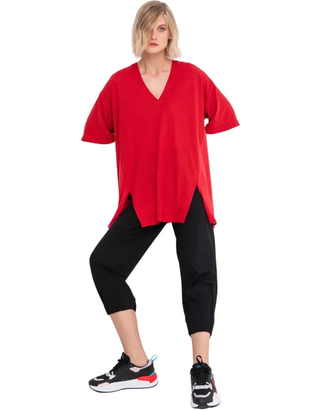 Jersey V-neck Loose Top