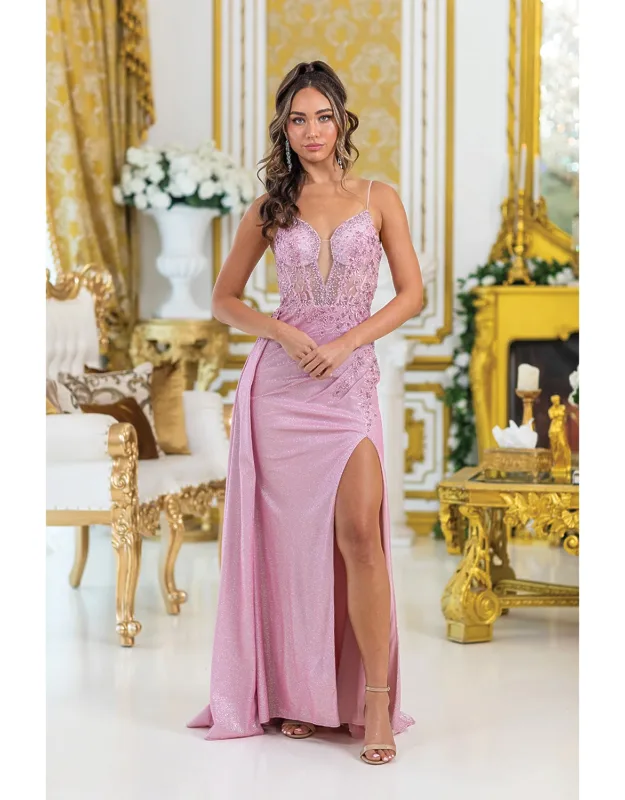 Embellished A-line Prom Dress With Sheer Bodice And High Slit
