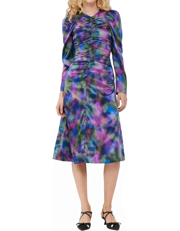 Silk Satin O-neck Midi Dress