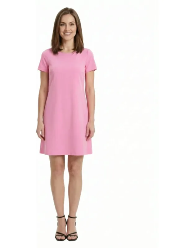 Petite Short Sleeve Round Neck Mini Shift Dress
