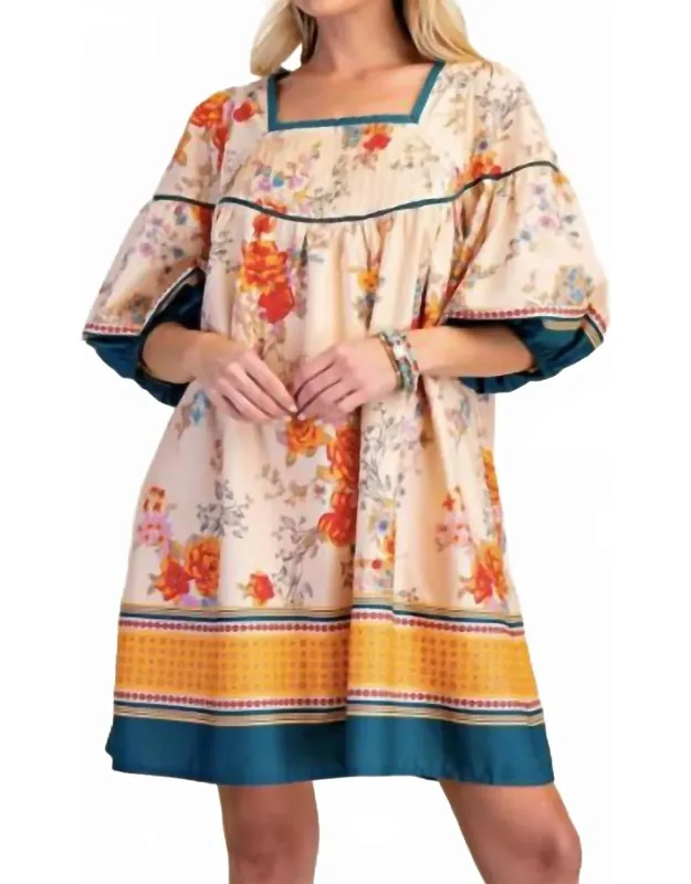 Border Print Cotton Poplin Dress