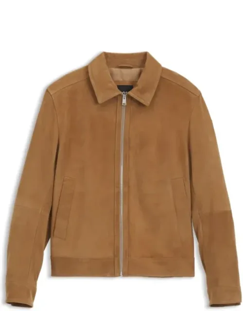 Suede Leather Jacket With Zipper Closure