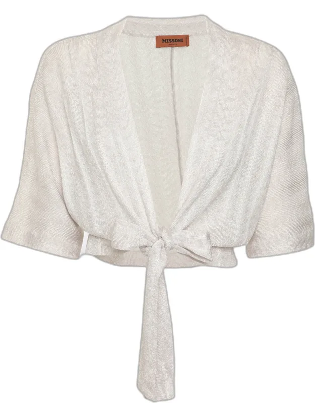 Light Grey Shimmer Knit Knot Crop Cardigan