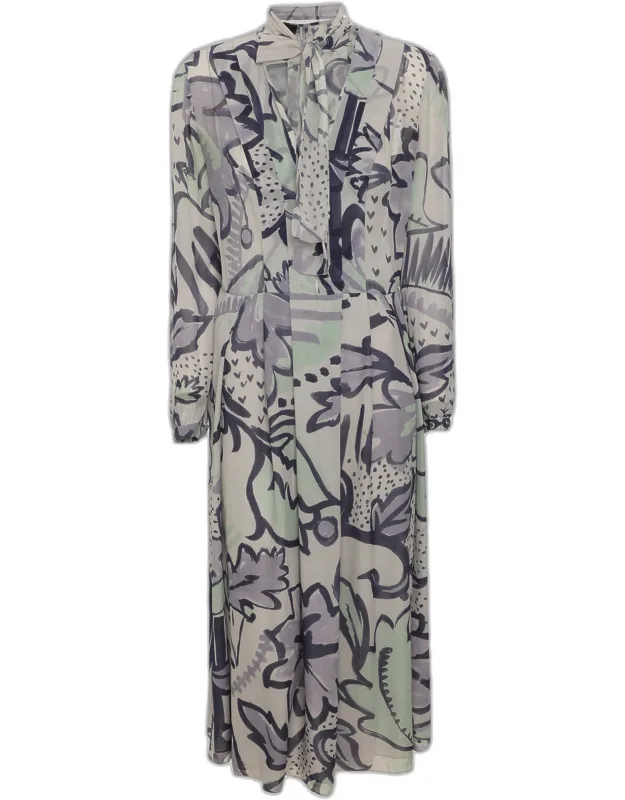 Multicolor Chiffon Pleated Midi Dress