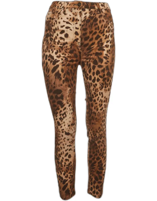 Brown Leopard Print Stretch Denim Jeans