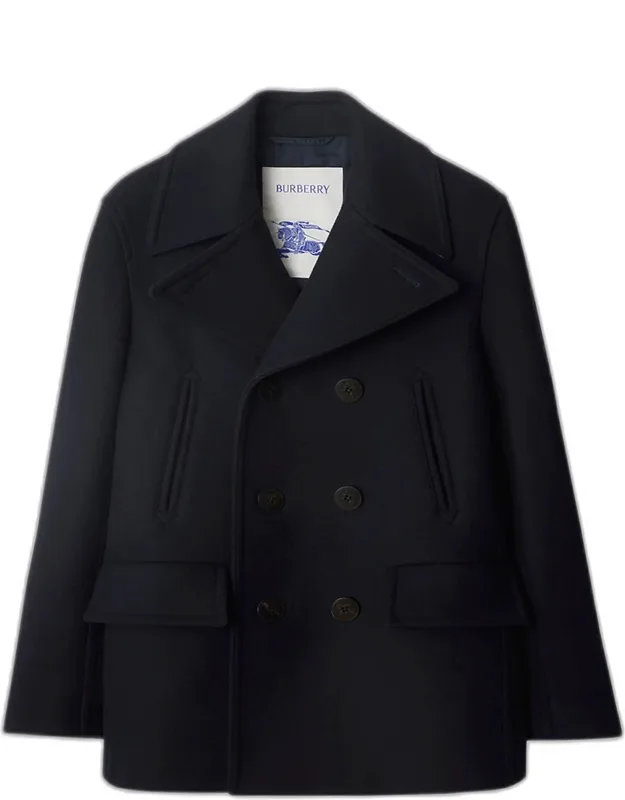 Wool Check-undercollar Pea Coat