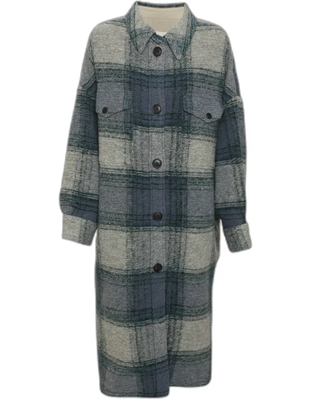 Checkered Wool Blend Coat