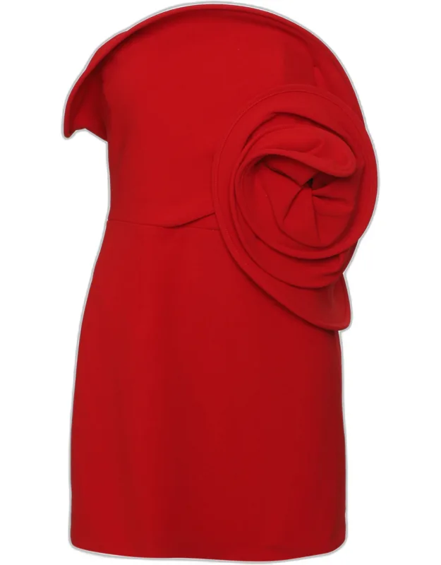 Stretch Wool Ruffled Rose Strapless Top