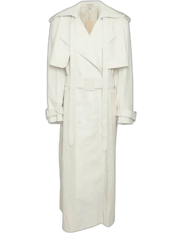 Perforated Faux Leather Belted Trench Coat